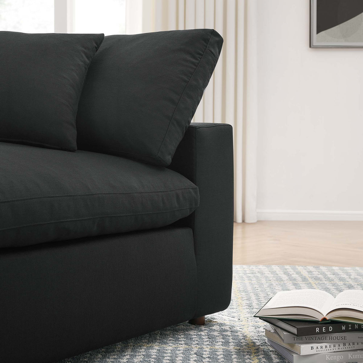 Commix 3 Piece Down Filled Overstuffed Sectional Sofa Set in Black