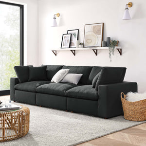 Commix 3 Piece Down Filled Overstuffed Sectional Sofa Set in Black
