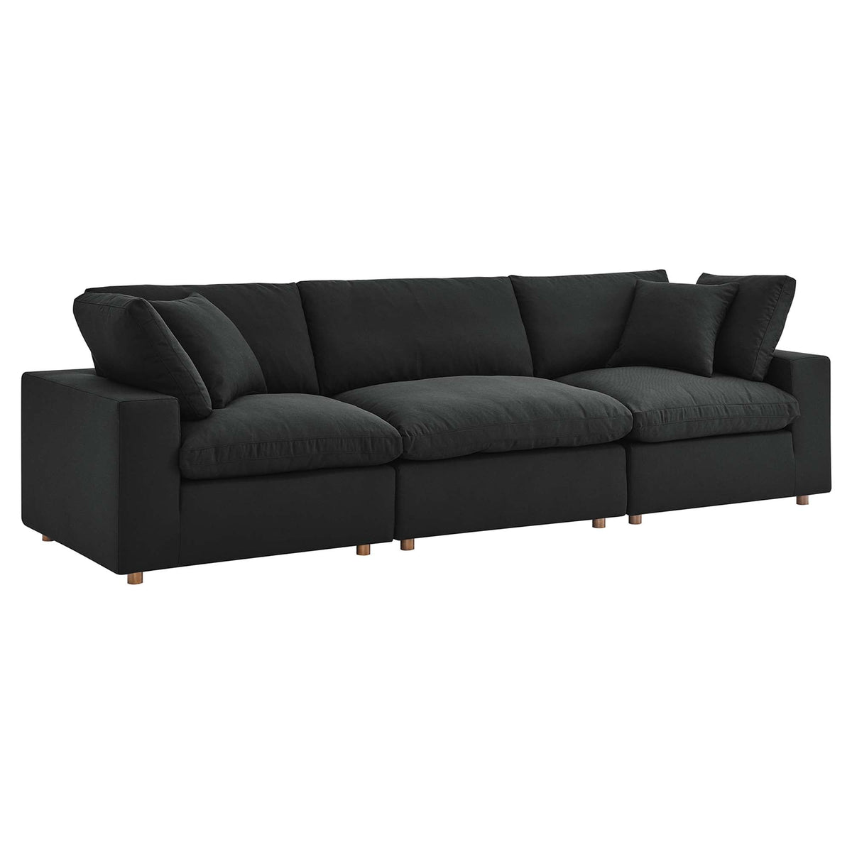 Commix 3 Piece Down Filled Overstuffed Sectional Sofa Set in Black