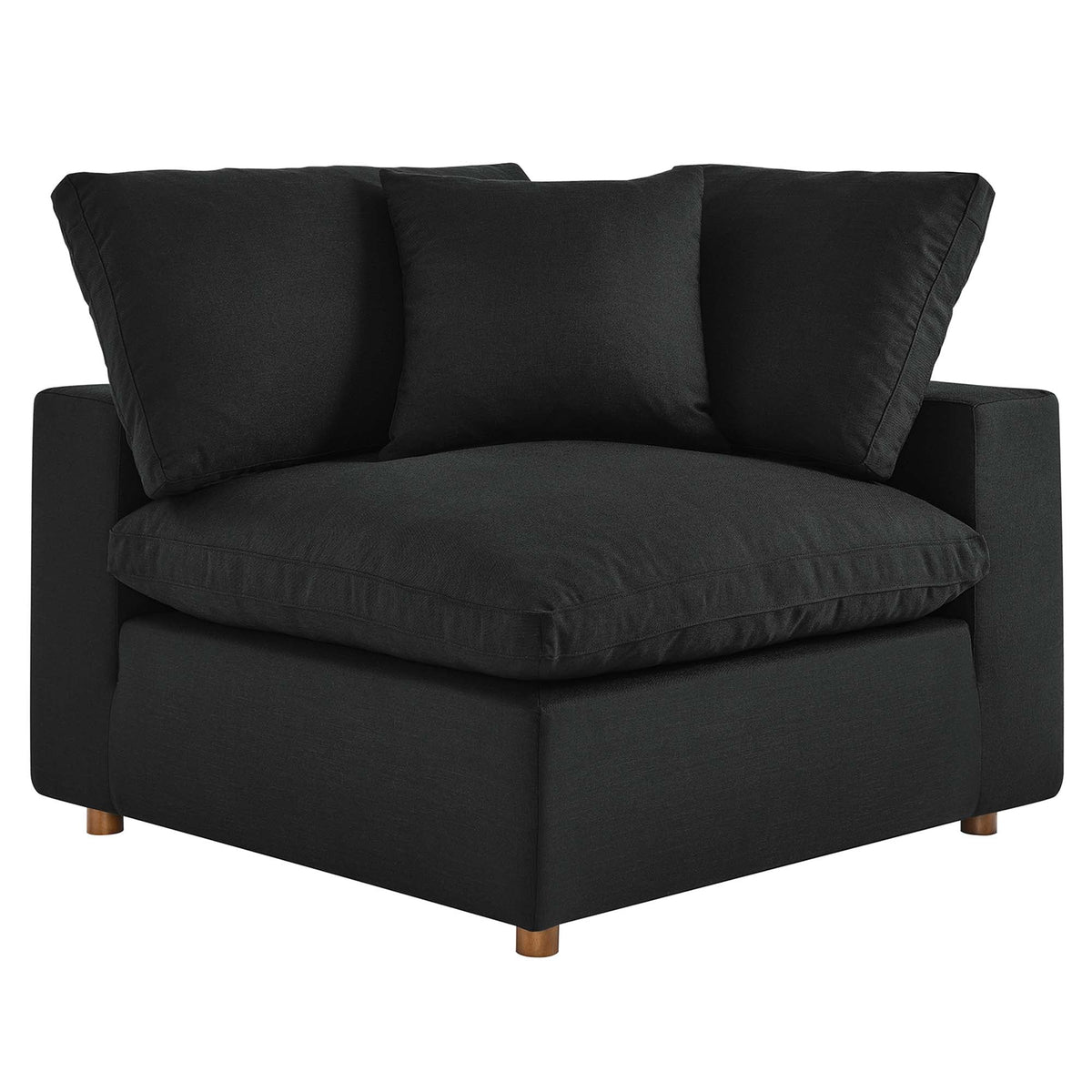 Commix 3 Piece Down Filled Overstuffed Sectional Sofa Set in Black