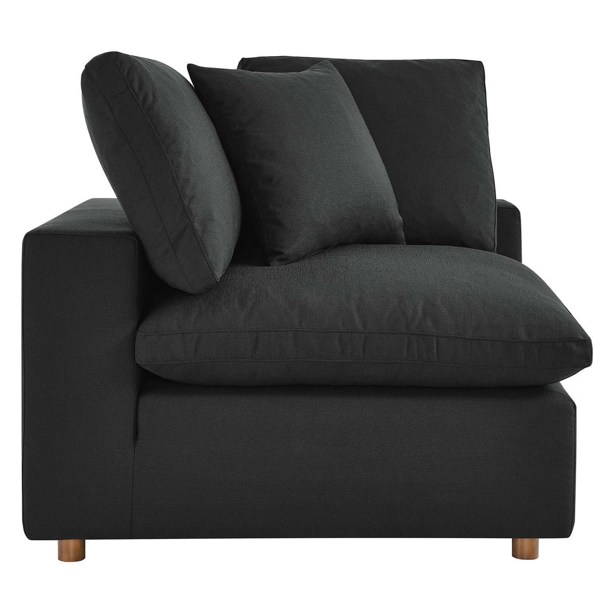 Commix 3 Piece Down Filled Overstuffed Sectional Sofa Set in Black