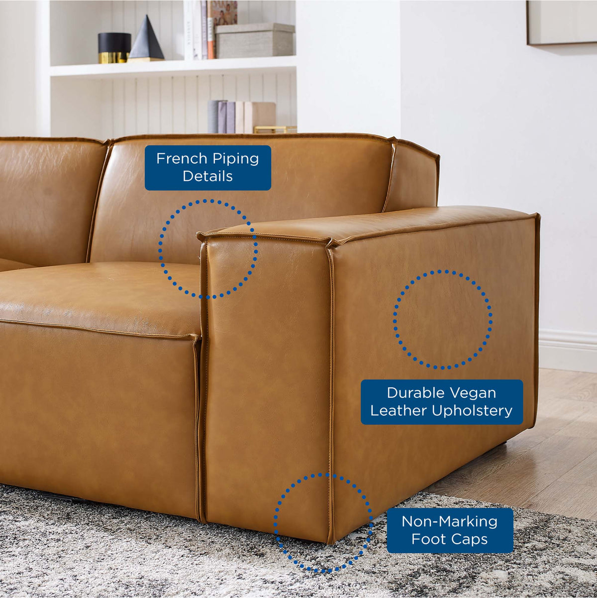 Restore 5-Piece Vegan Leather Sectional Sofa in Tan