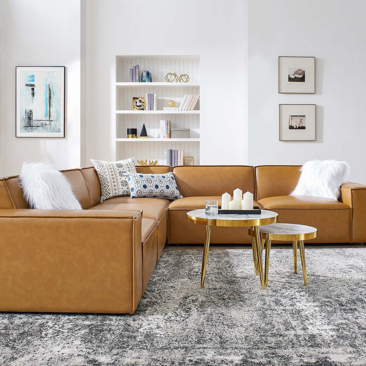 Restore 5-Piece Vegan Leather Sectional Sofa in Tan