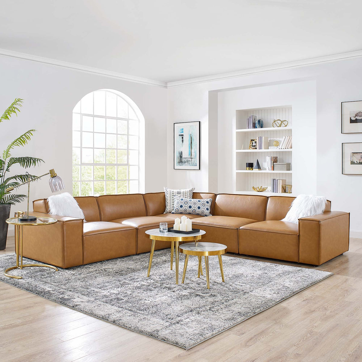 Restore 5-Piece Vegan Leather Sectional Sofa in Tan