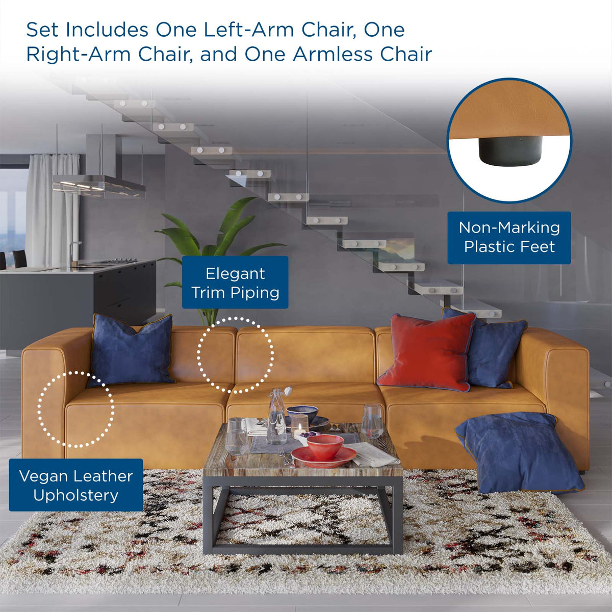 Joplin 3PC Vegan Leather Sofa