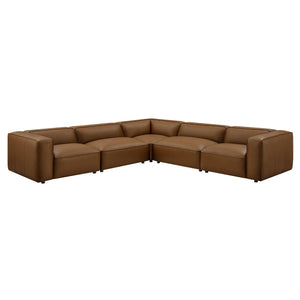Auren 5-Piece Upholstered Vegan Leather Modular L-Shaped Sofa in Coffee