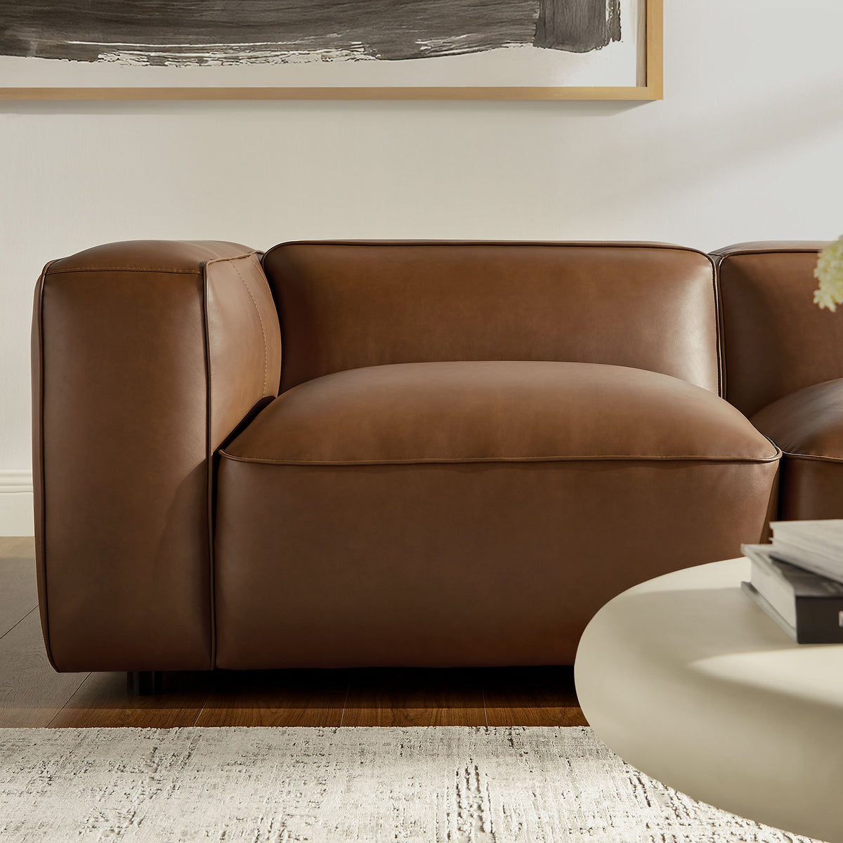 Auren 5-Piece Upholstered Vegan Leather Modular L-Shaped Sofa in Coffee