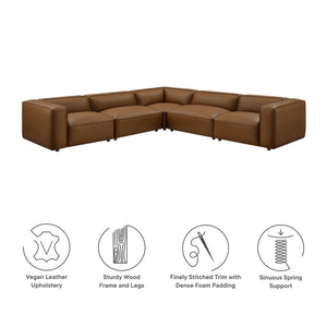 Auren 5-Piece Upholstered Vegan Leather Modular L-Shaped Sofa in Coffee