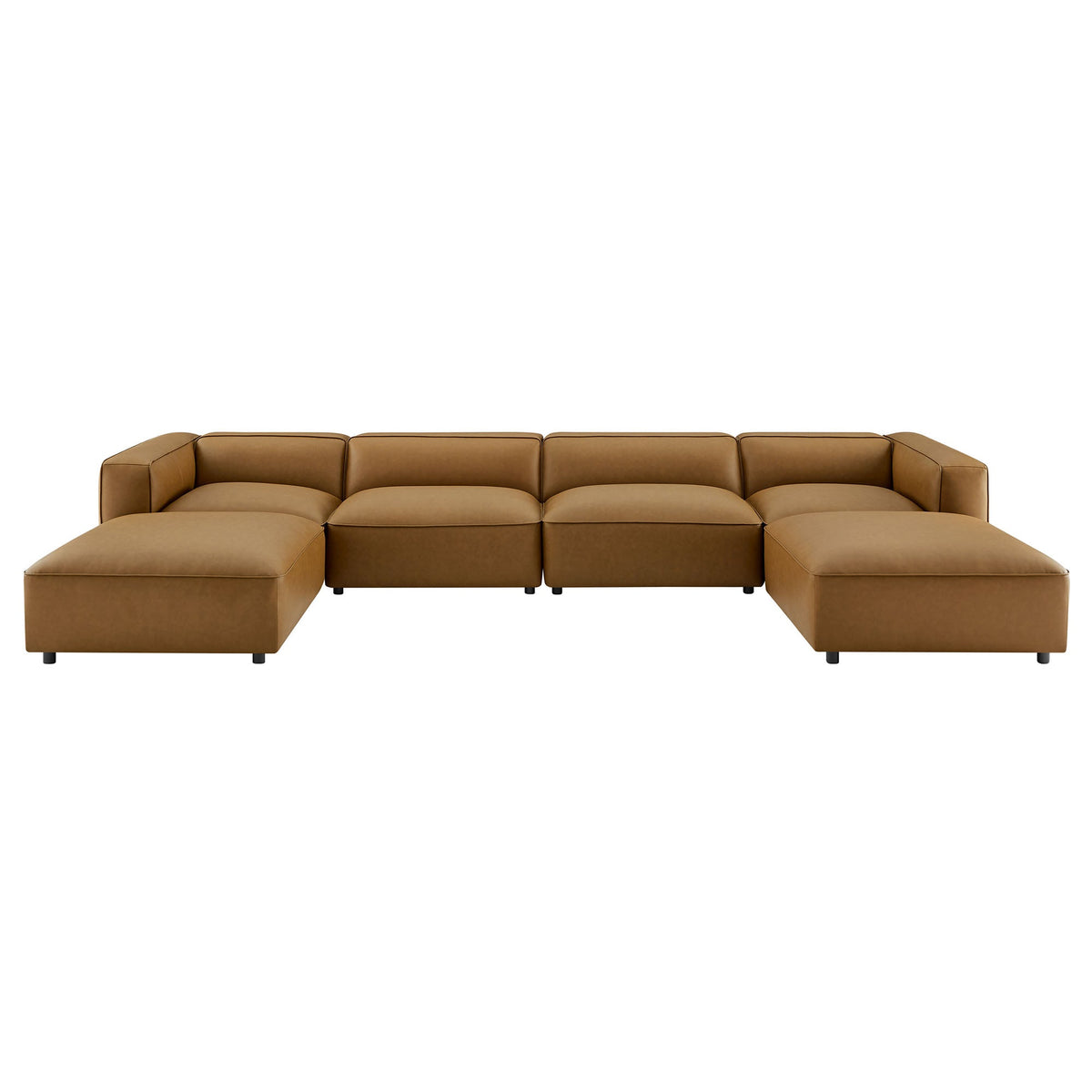 Auren 6-Piece Upholstered Vegan Leather Modular Sofa in Camel