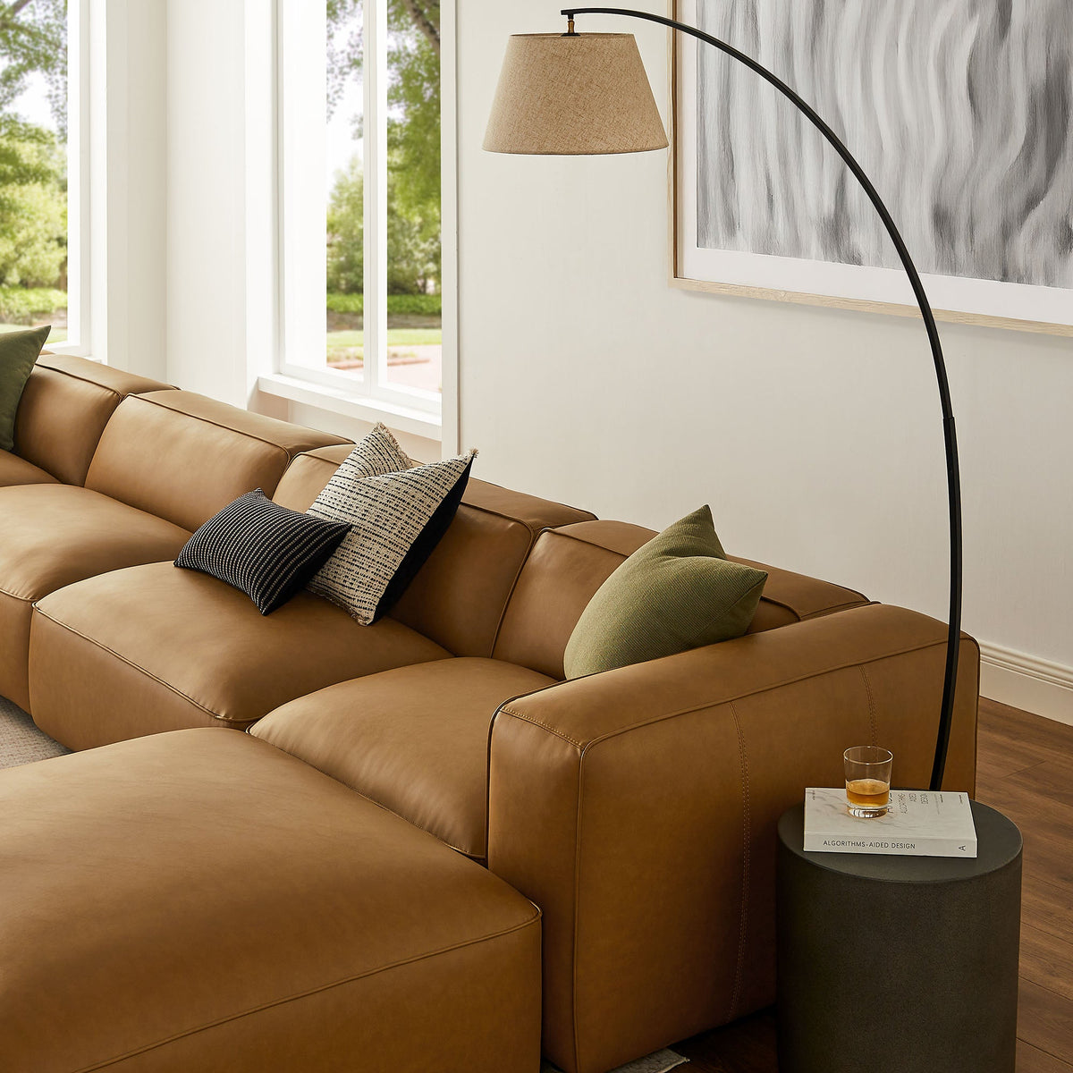 Auren 6-Piece Upholstered Vegan Leather Modular Sofa in Camel