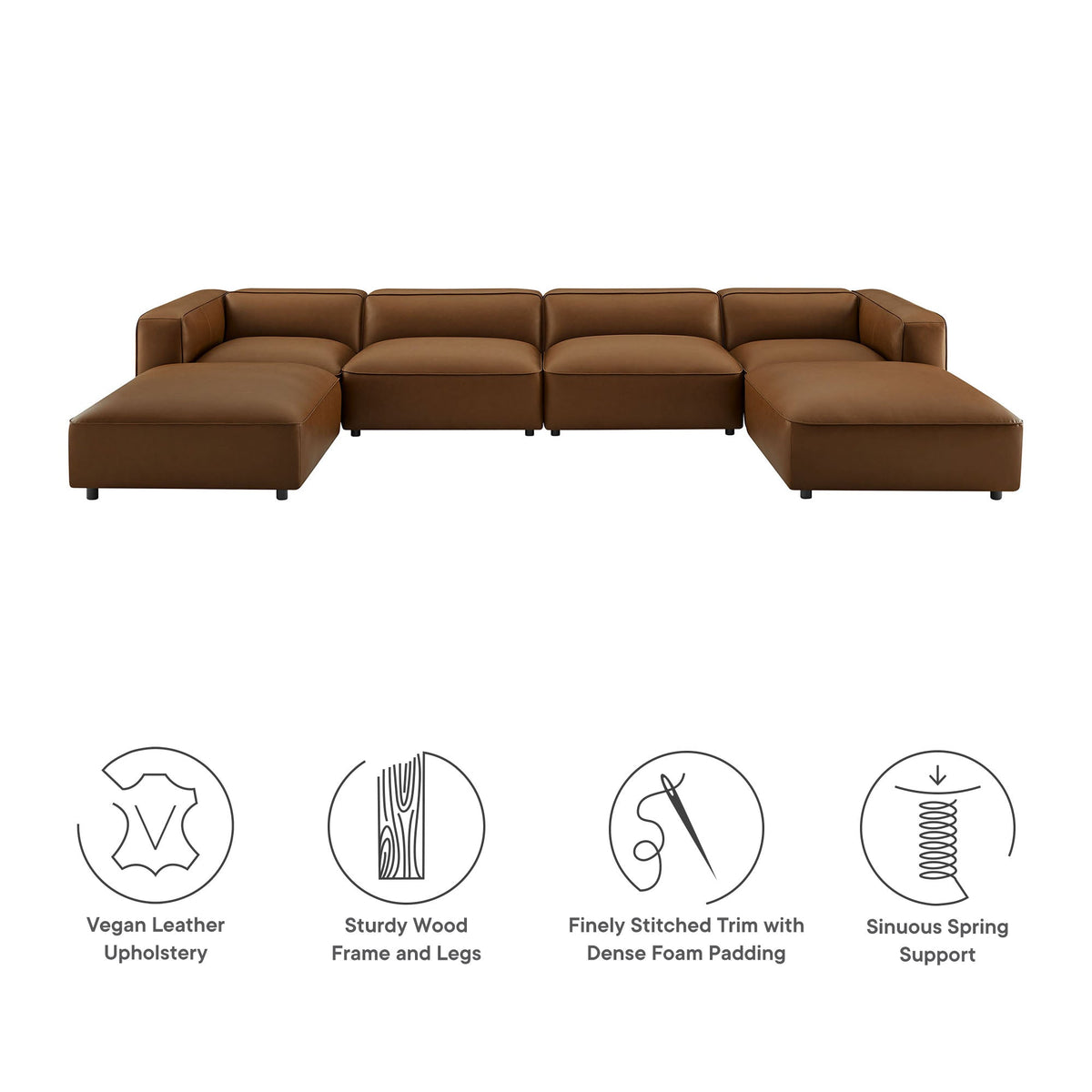 Auren 6-Piece Upholstered Vegan Leather Modular Sofa in Coffee