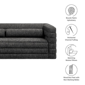 Relle Channel Tufted Boucle Upholstered Sofa in Charcoal