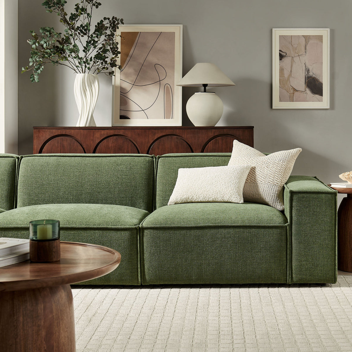 Restore 3-Piece Performance Fabric Upholstered Modular Sofa Set in Foliage