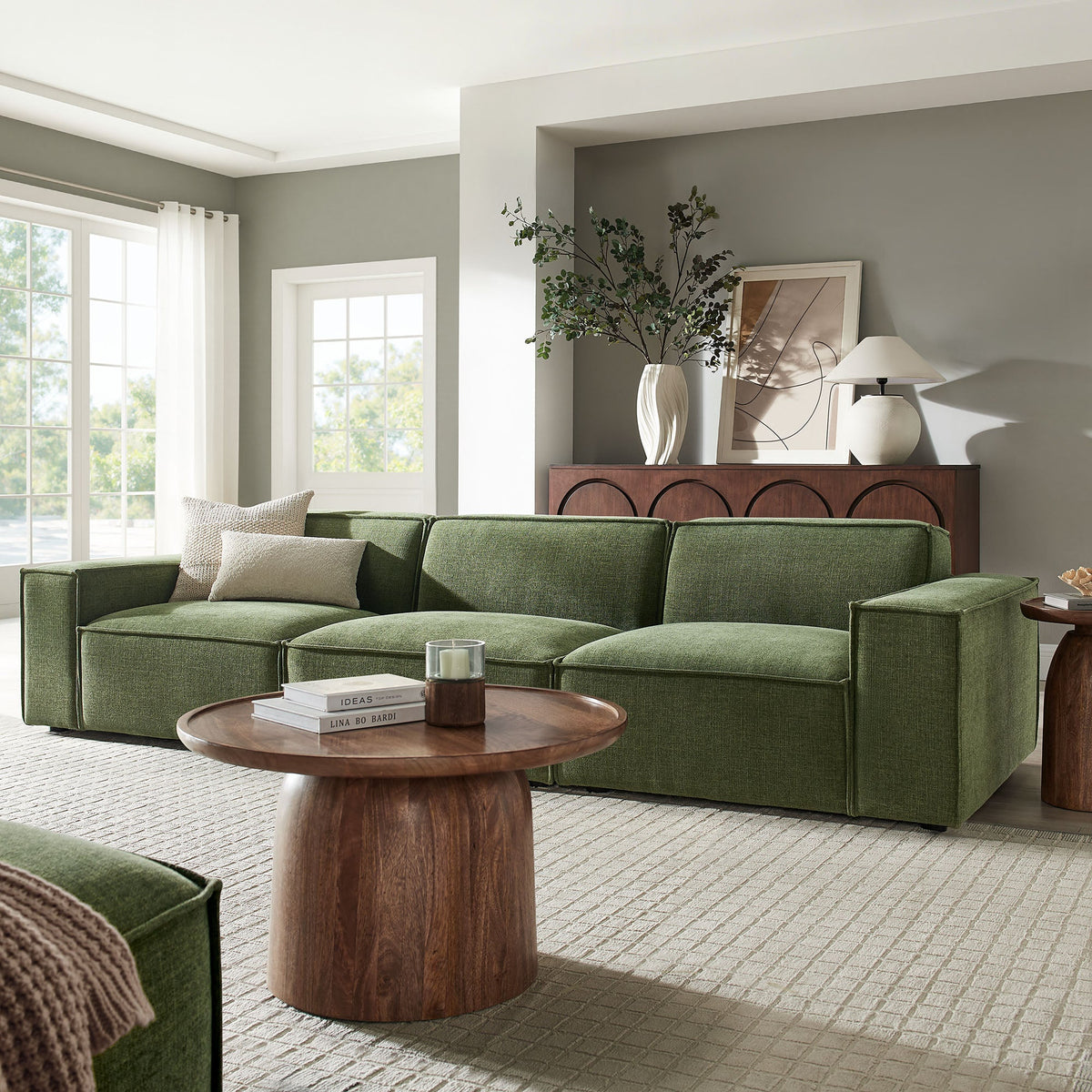 Restore 3-Piece Performance Fabric Upholstered Modular Sofa Set in Foliage