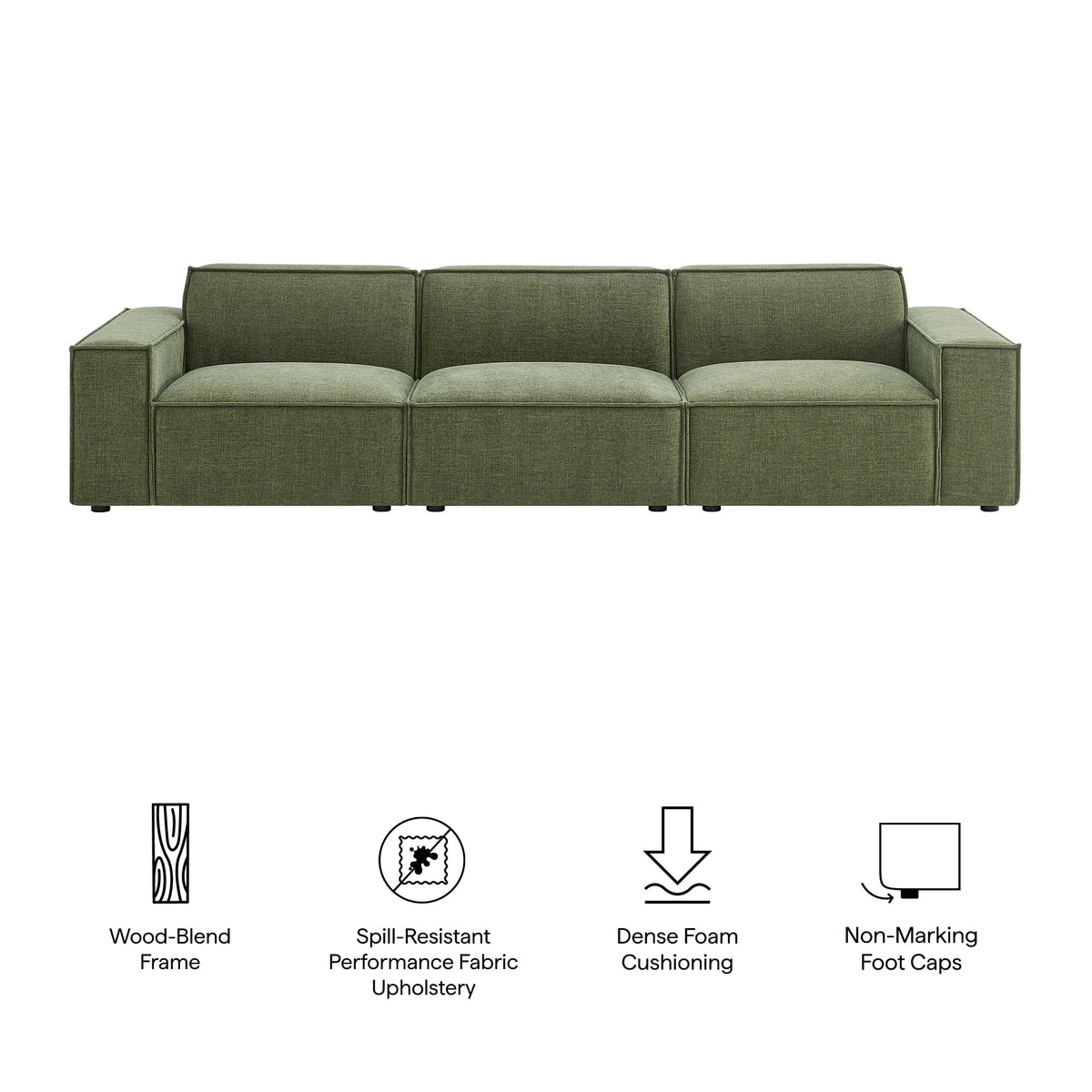 Restore 3-Piece Performance Fabric Upholstered Modular Sofa Set in Foliage