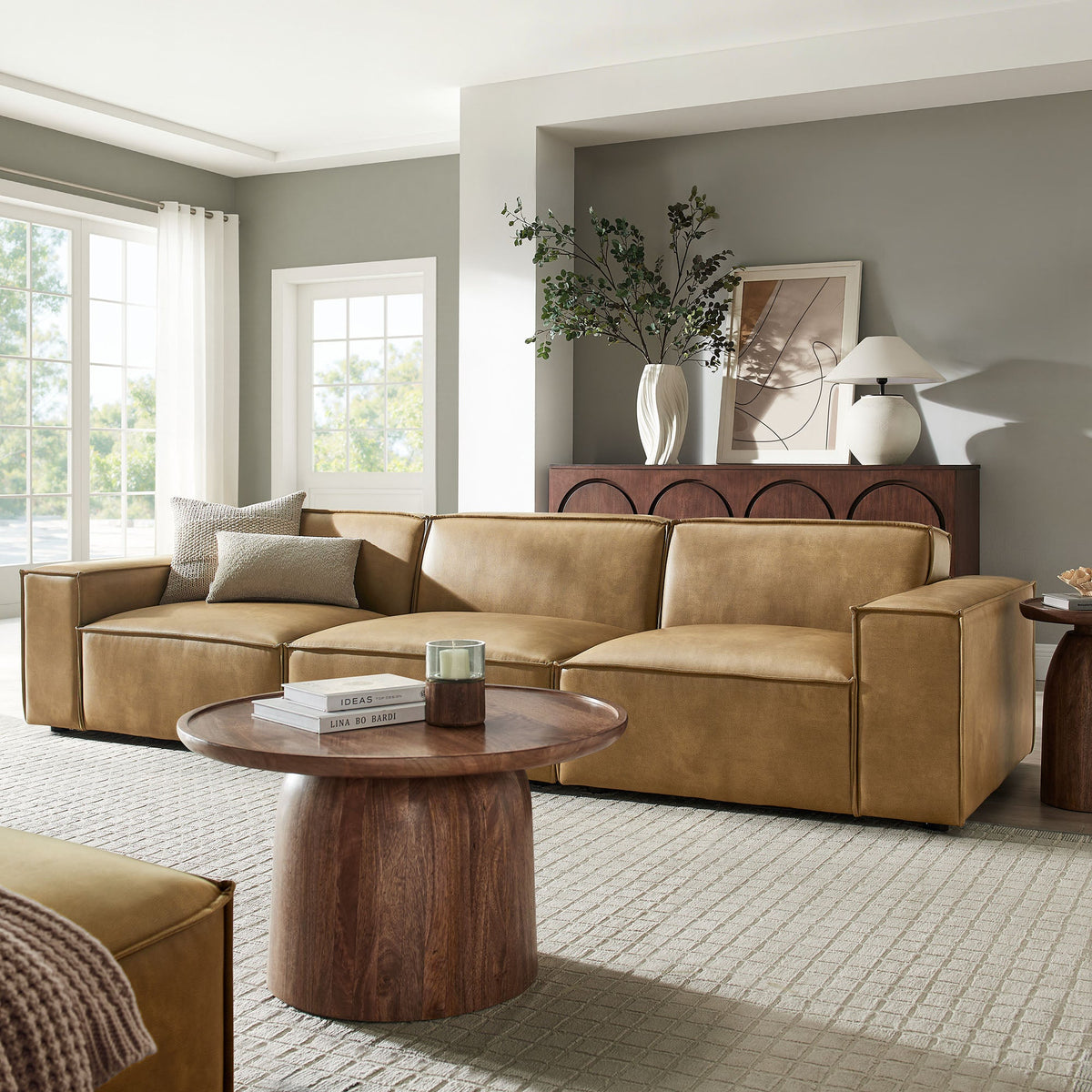Restore 3-Piece Vegan Leather Modular Sofa Set in Toast