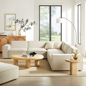 Restore 5-Piece Performance Fabric Upholstered Modular L-Shaped Sofa in Ecru