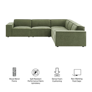 Restore 5-Piece Performance Fabric Upholstered Modular L-Shaped Sofa in Foliage