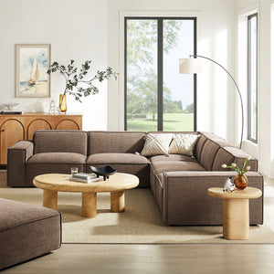 Restore 5-Piece Performance Fabric Upholstered Modular L-Shaped Sofa in Mocha