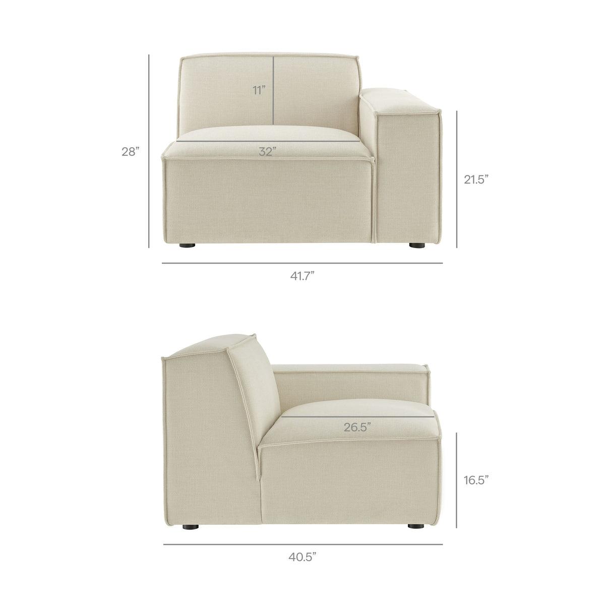 Restore 4-Piece Performance Fabric Upholstered Modular L-Shaped Sofa in Ecru