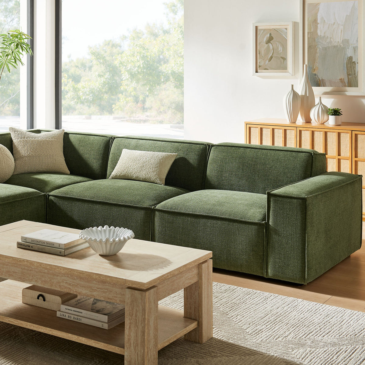 Restore 4-Piece Performance Fabric Upholstered Modular L-Shaped Sofa in Foliage
