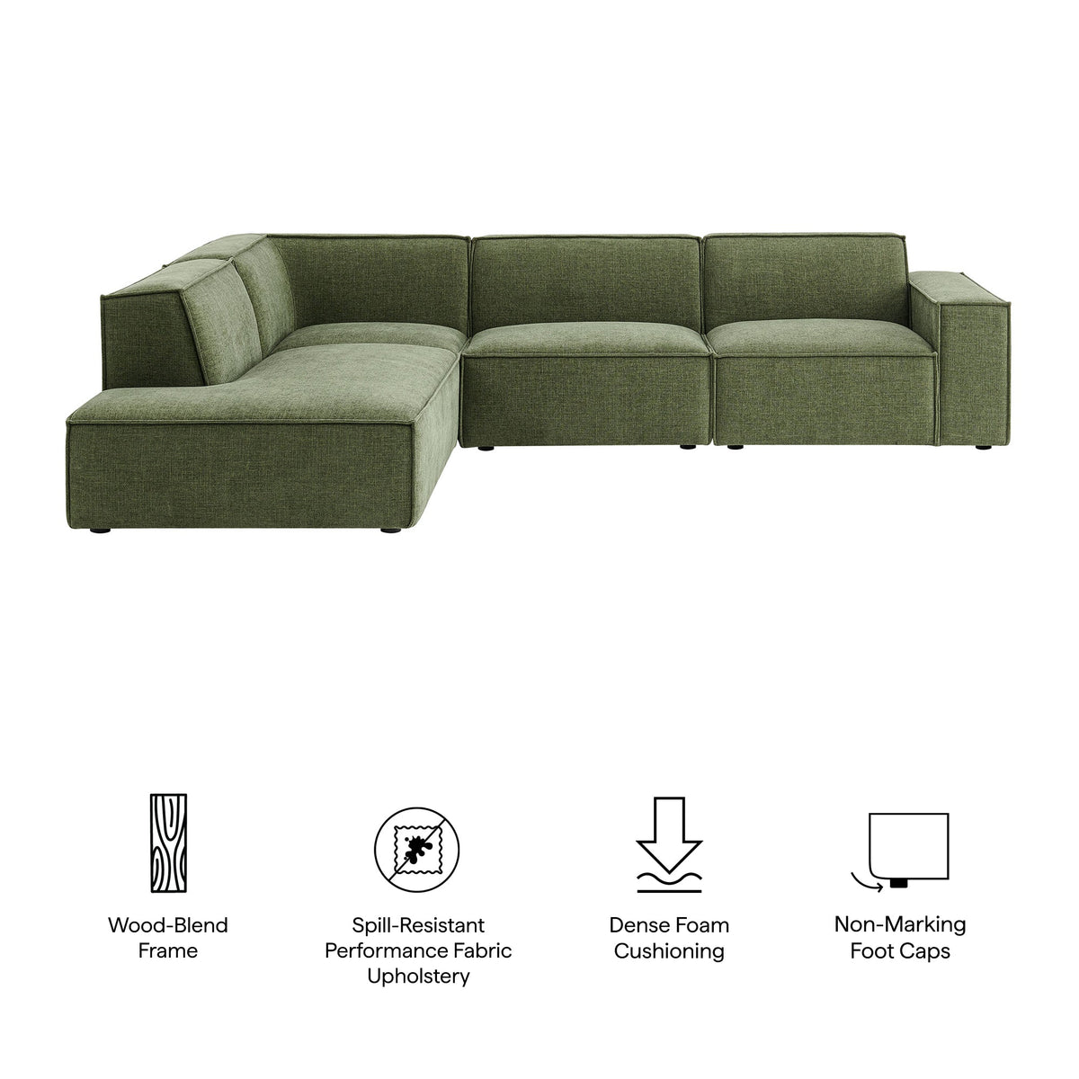 Restore 4-Piece Performance Fabric Upholstered Modular L-Shaped Sofa in Foliage