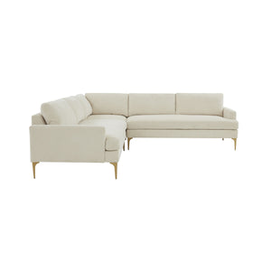 Serena Cream Velvet L-Sectional with Brass Legs