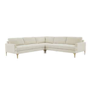 Serena Cream Velvet L-Sectional with Brass Legs