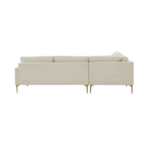 Serena Cream Velvet L-Sectional with Brass Legs