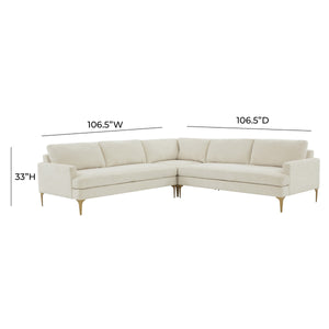 Serena Cream Velvet L-Sectional with Brass Legs