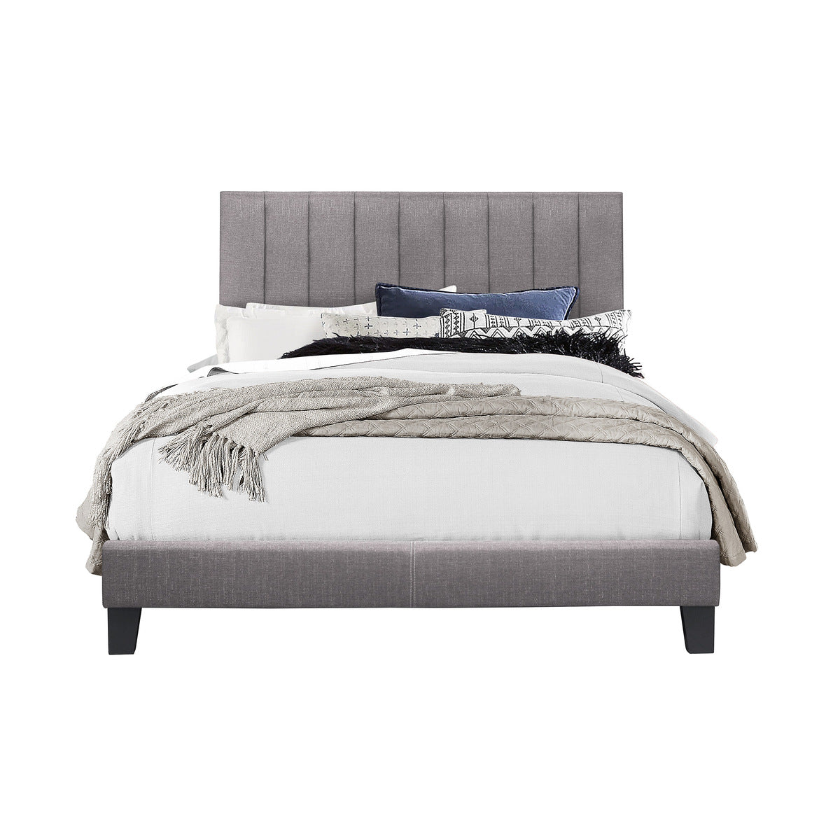 Century Platform Bed W/ Grey Fabric