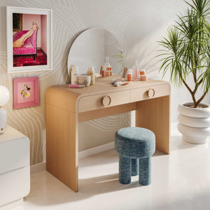 Moonrise Natural Ash 2-Drawer Vanity Desk with Mirror