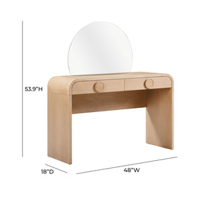 Moonrise Natural Ash 2-Drawer Vanity Desk with Mirror