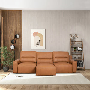 Grant Triple Power Convertible Cognac Leather Sofa