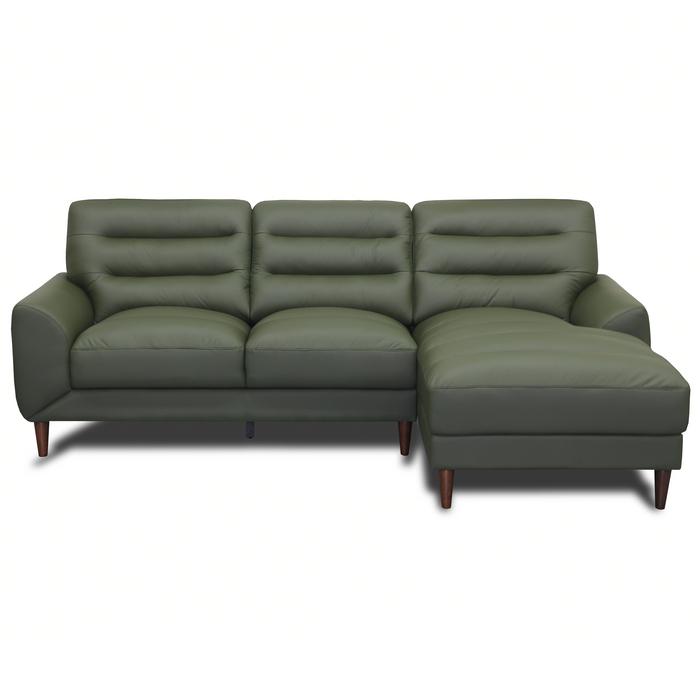 Clarion Genuine Green Leather Sectional Sofa with Chaise Lounge