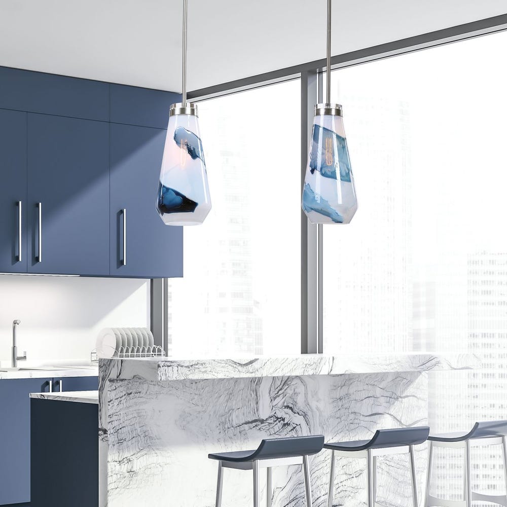 Windswept Blue &amp; White 1 Lt Mini Pendant