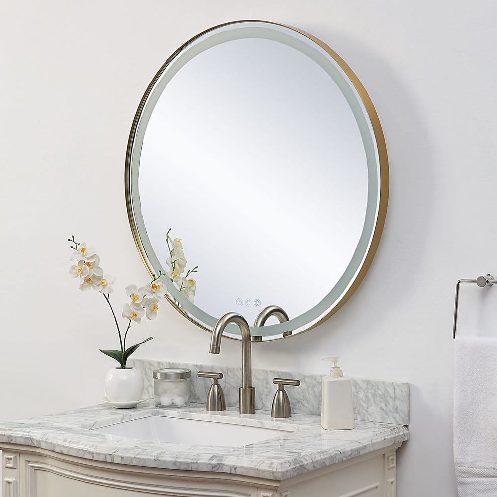 Crofton Lighted Round Mirror Brass