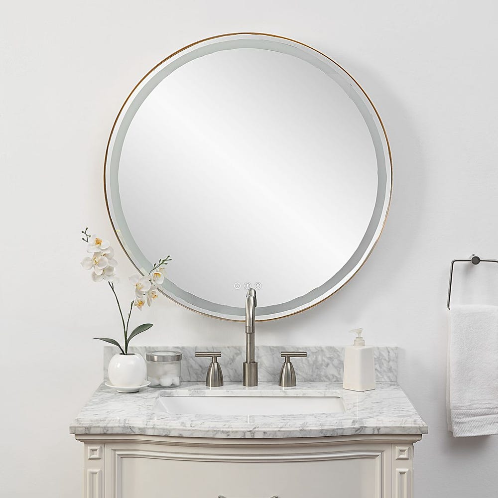 Crofton Lighted Round Mirror Brass