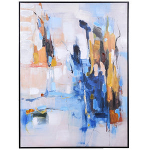 BLUE UMBER | Abstract Framed Canvas | 35in w. X 47in