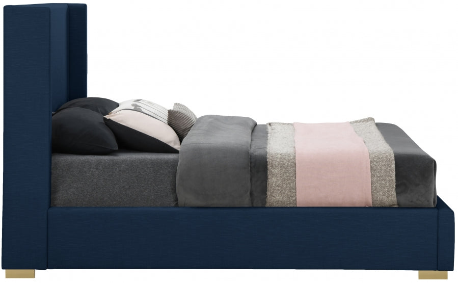 Plato Navy Linen King Bed