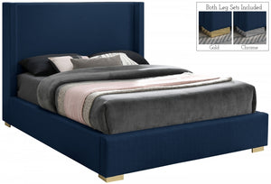Plato Navy Linen King Bed