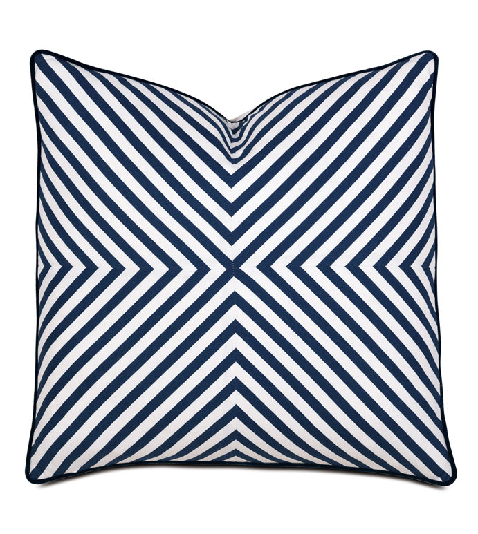 Stripes 22&quot; Lumbar Pillow/ Indigo and White