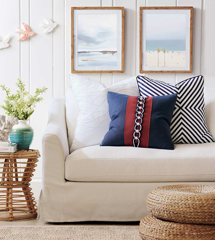 Stripes 22&quot; Lumbar Pillow/ Indigo and White