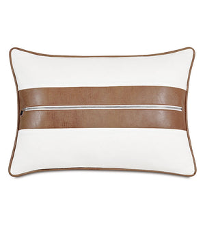 Wendover 16x22 Lumbar Pillow/ White with Brown Faux Leather