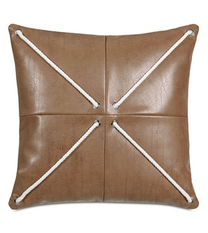 Wendover 20" Pillow/ Faux Brown Leather