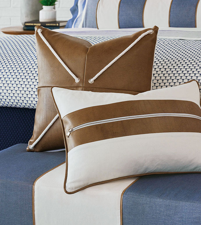 Wendover 20" Pillow/ Faux Brown Leather