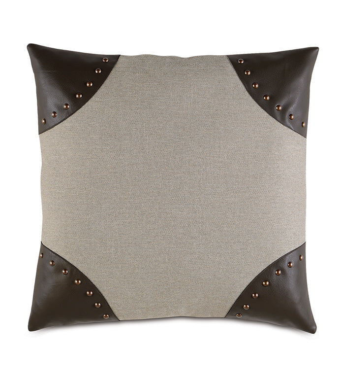 Preston 22&quot; Pillow/ Natural and Faux Leather