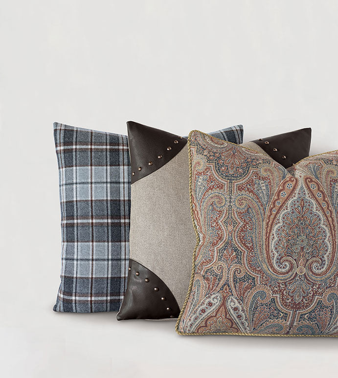 Preston 22&quot; Pillow/ Natural and Faux Leather